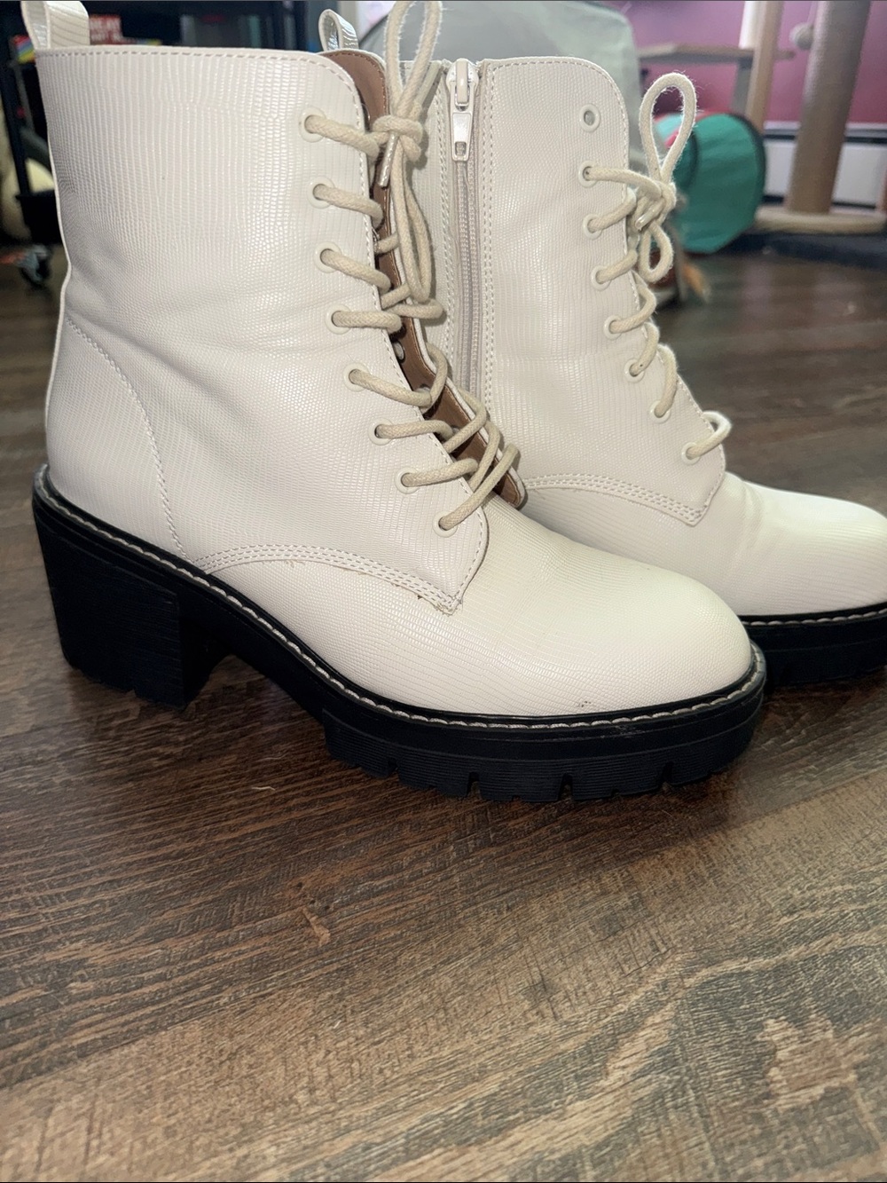 Steve Madden Cream Lace-Up Chunky Heel Combat Boots